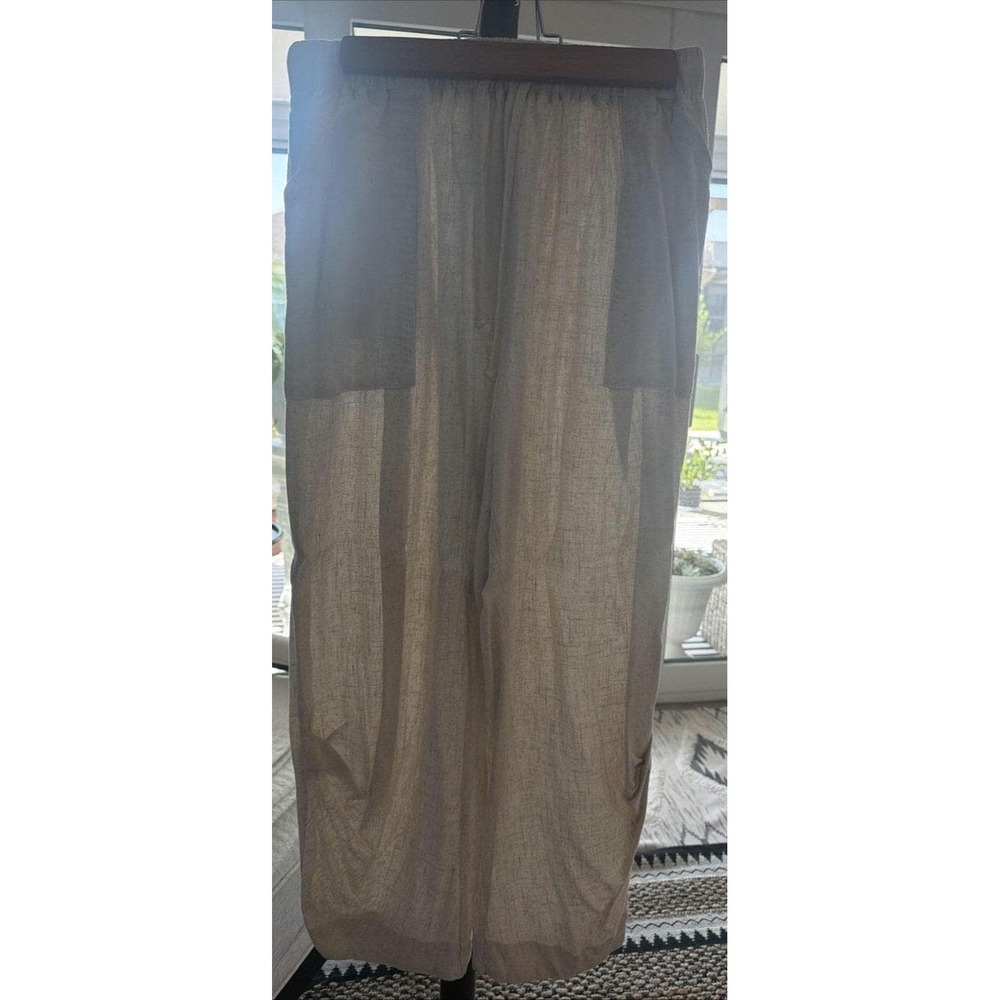 Women's Medium Wide Leg Beige Linen Pant